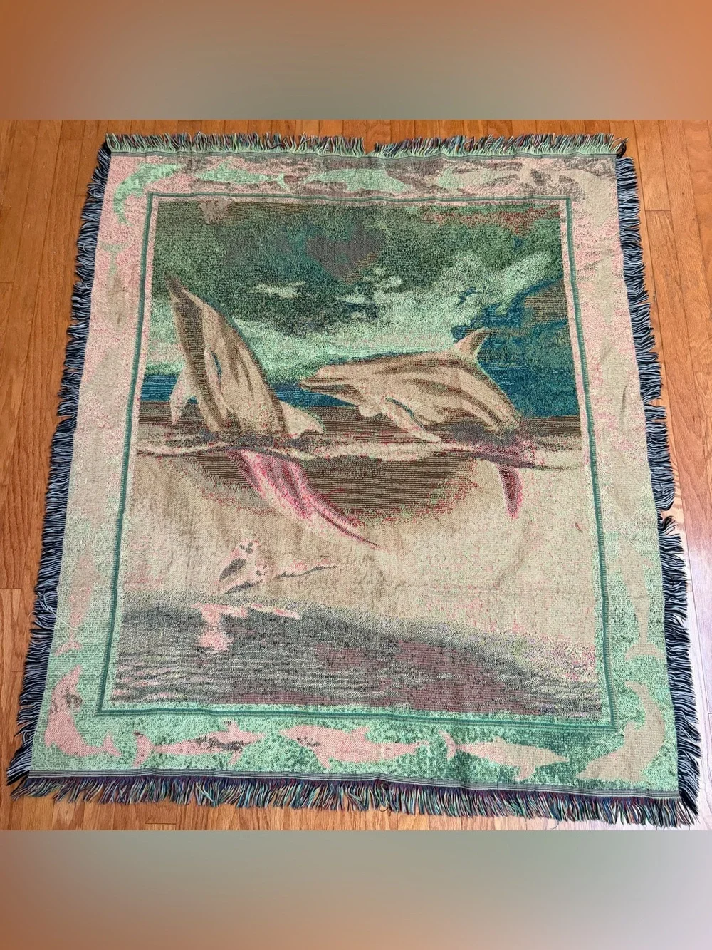 Vintage Dolphin Tapestry Throw Blanket